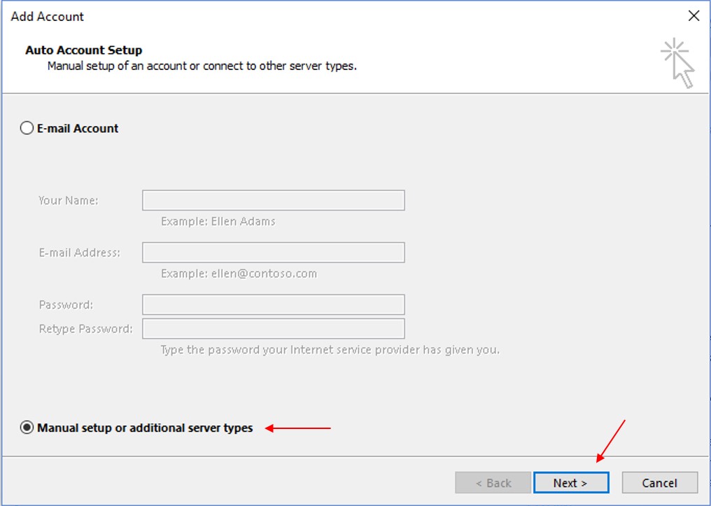outlook add account with arrows