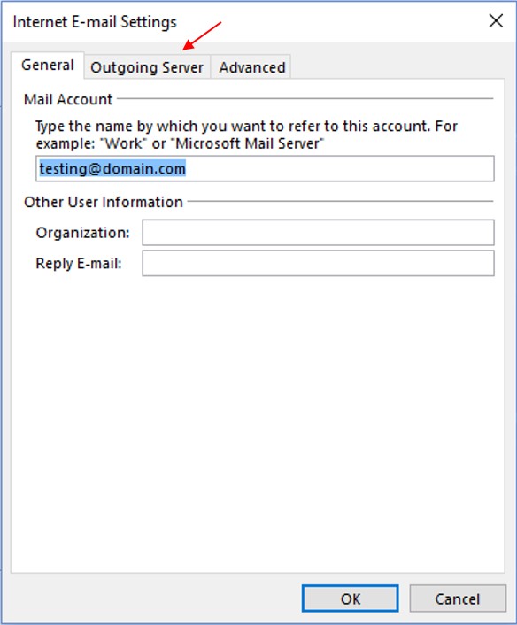 outlook internet email setting arrow