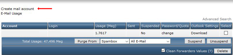 directadmin email account page 1