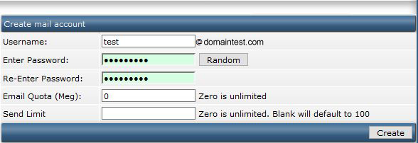directadmin email account create page