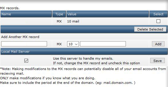 directadmin mx record page