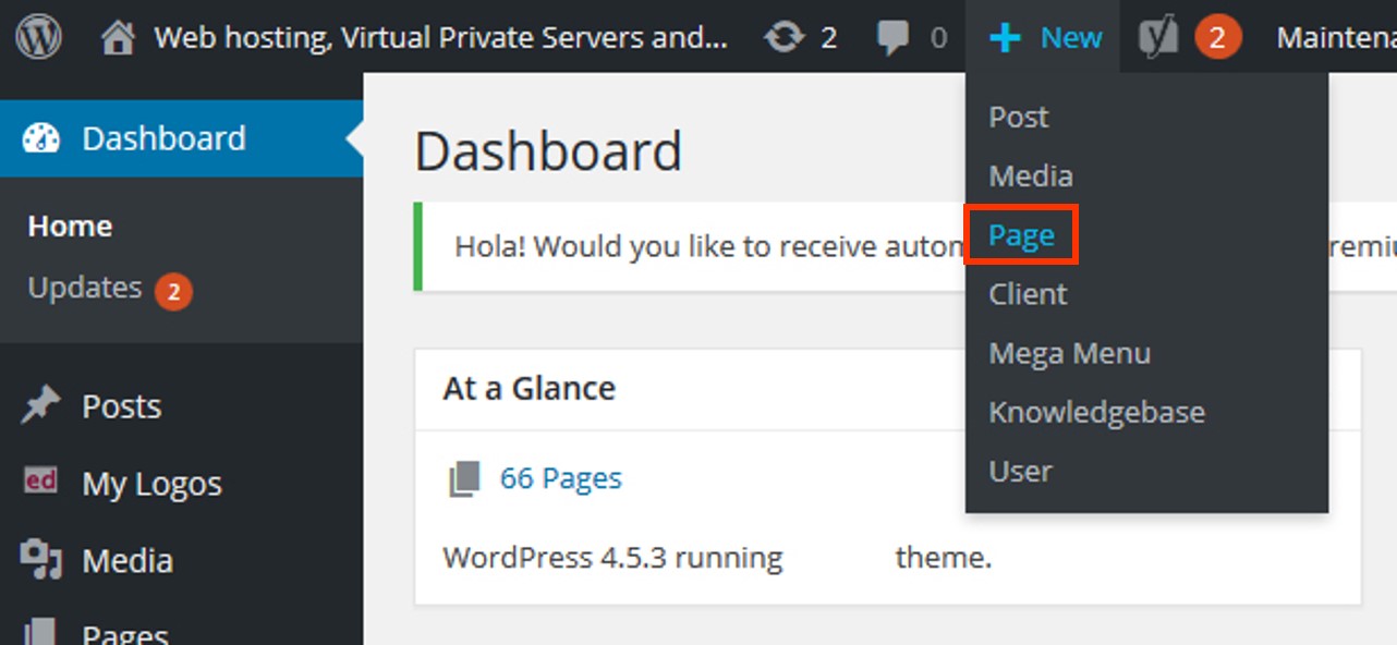 wordpress add page 1