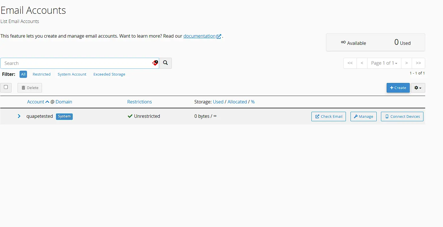 Email management at cpanel