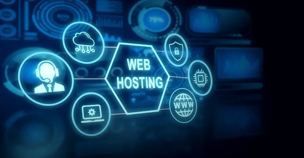 blue visual with web hosting text for what is web hosting