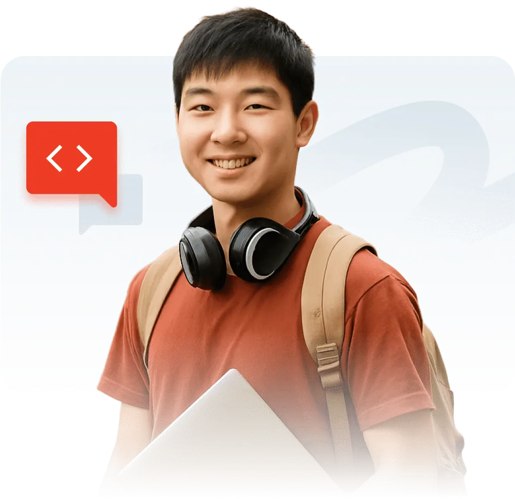 Student Web Hosting 1 a student wearing orange tshirt and holding headphone in his neck looking for student web hosting