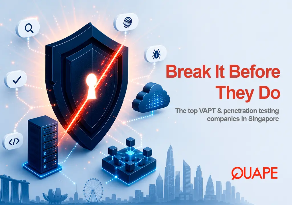 Illustration of a shield being tested for security vulnerabilities, representing Singapore's best VAPT and penetration testing companies